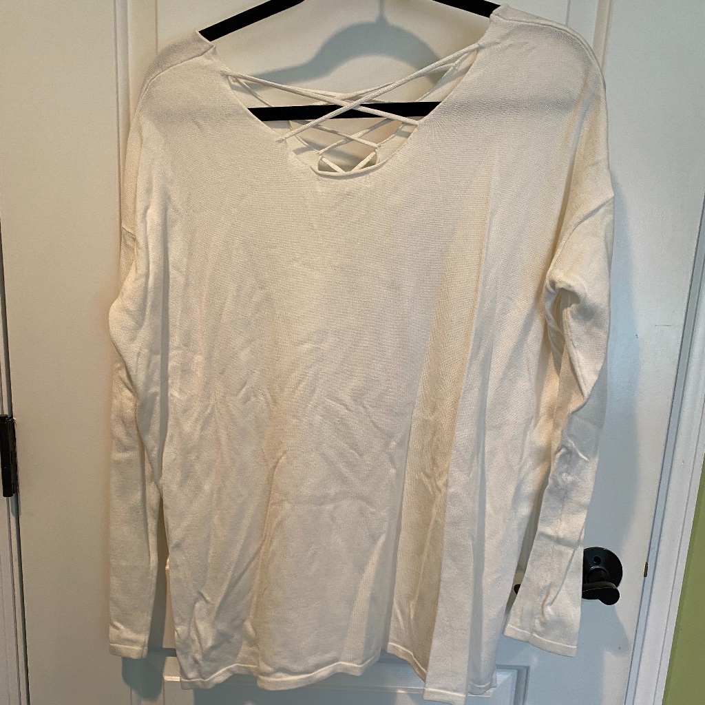 Off-White Cozy, Over-Sized Long Sleeve With Crisscross Neckline